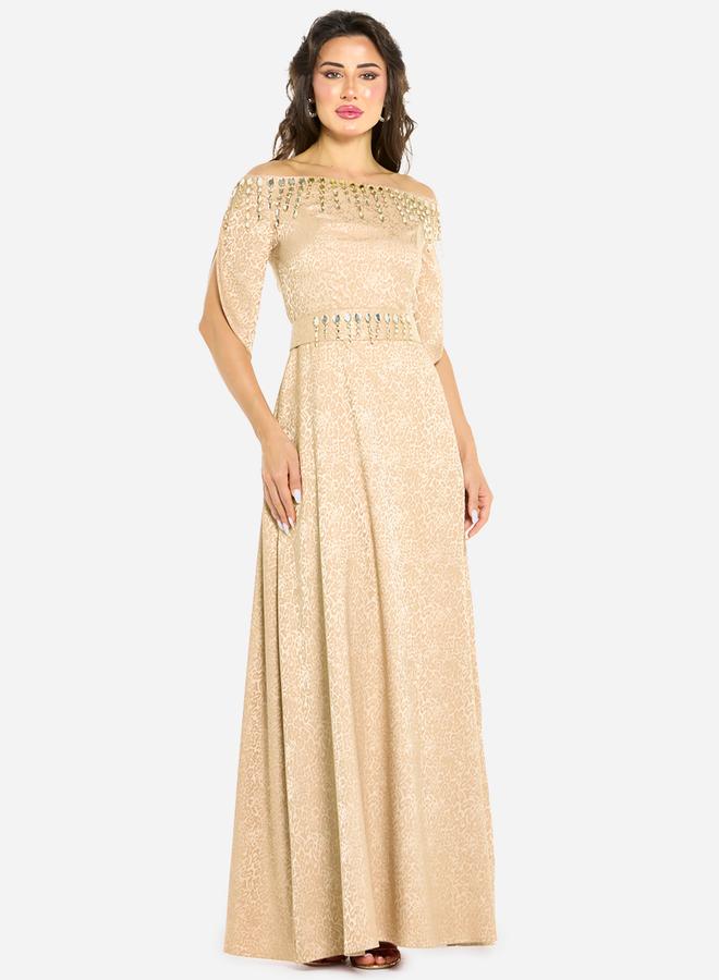 House of Moda Women Embellished Off Shoulder Gown Dress - Image 1